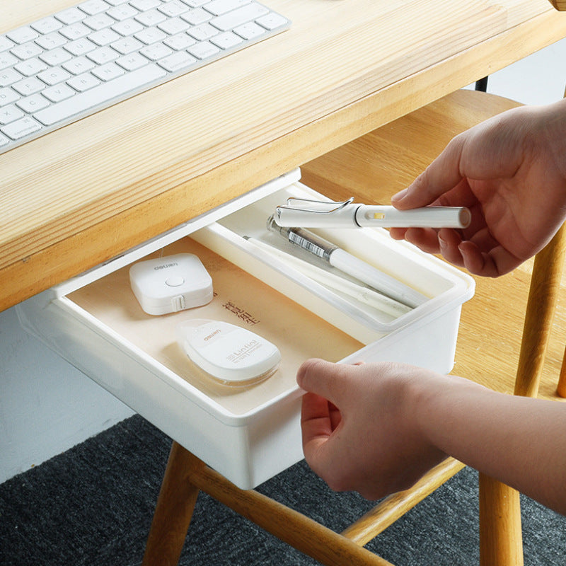 Sticky Under-Desk Drawer Box – Hidden Storage Organizer, Multi-Size